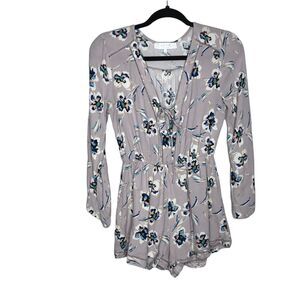 ASTR the Label Romper Womens Small Purple Floral Print Lined Long Sleeve Cottage